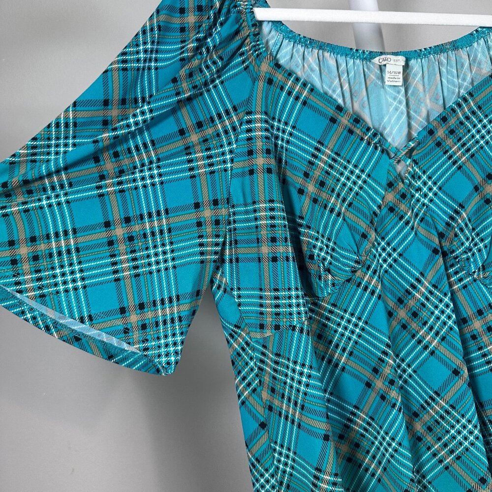 Teal Plaid Short Sleeve Top